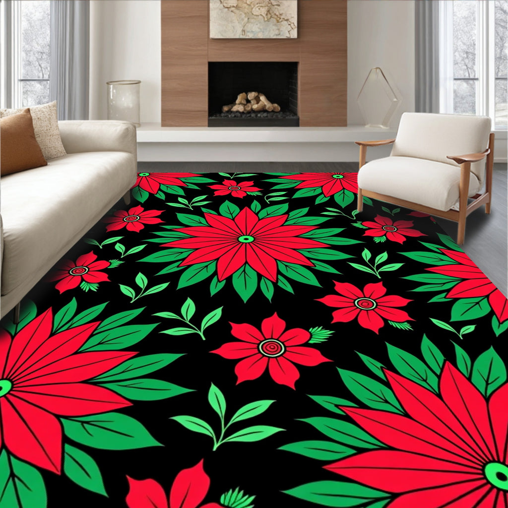 Vibrant Red Floral Foliage Rug