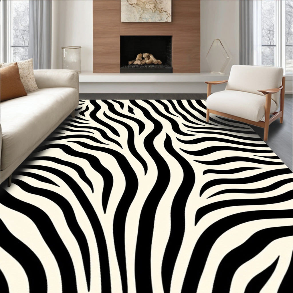 Cream and Black Zebra Stripes Rug