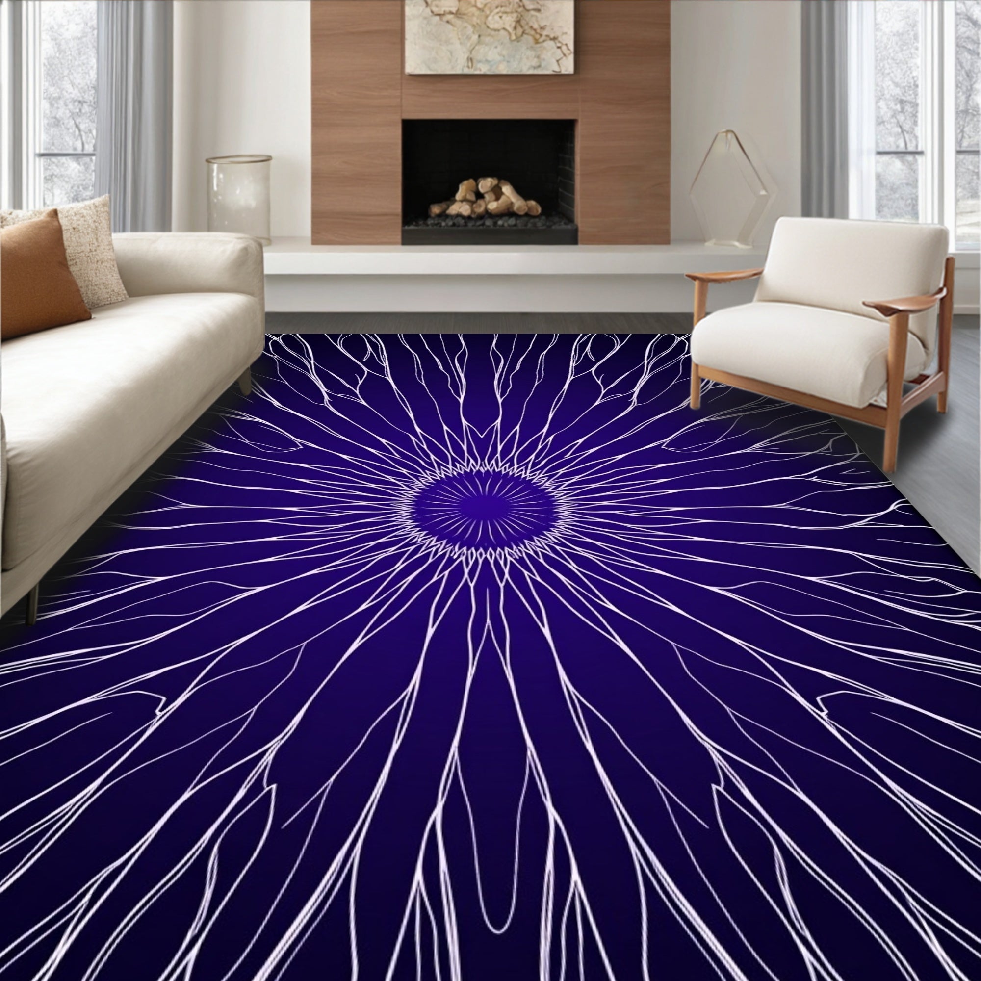 Deep Indigo Starburst Radial Rug