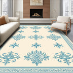 Classic Teal Medallion Cream Border Rug