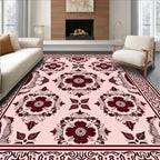 Burgundy Floral Medallion Lattice Rug