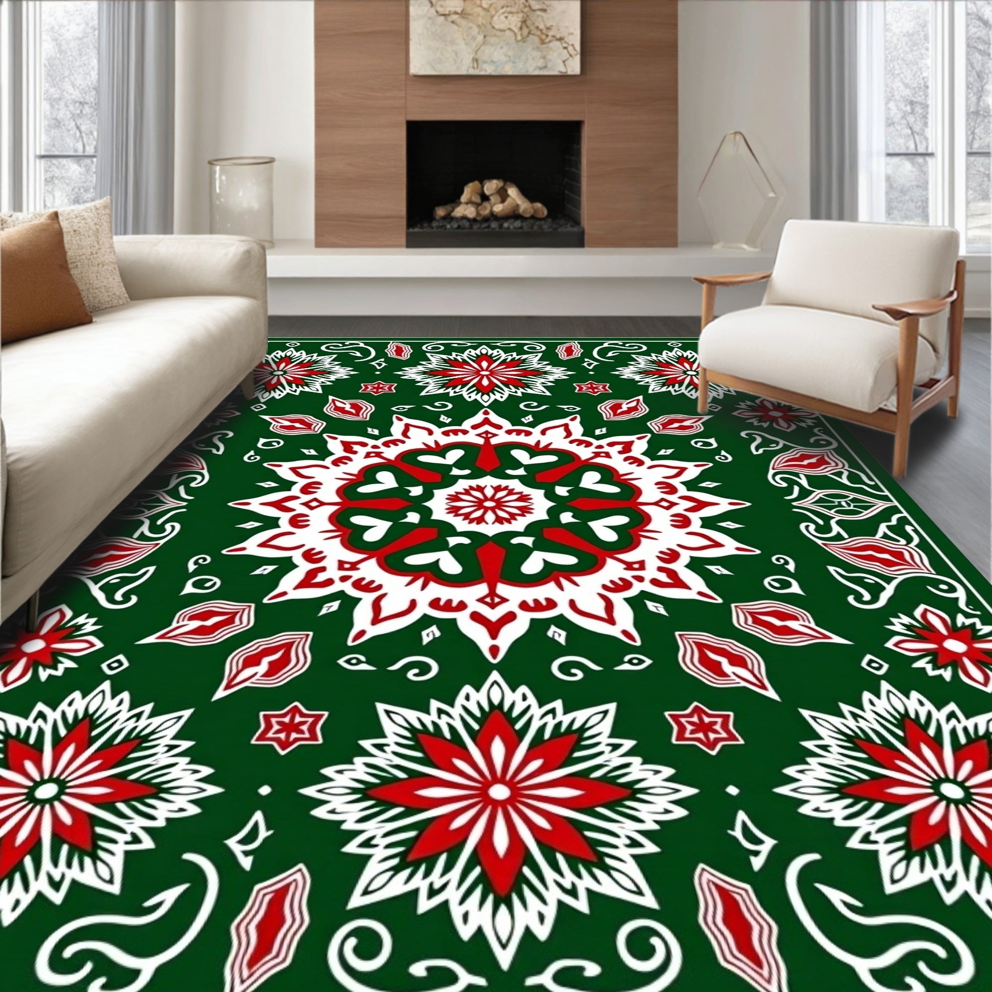 Forest Green Red Starburst Medallion Rug