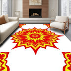 Fiery Red Yellow Starburst Mandala Rug