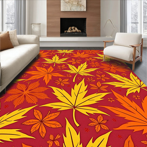 Autumn Leaf Scatter on Crimson Background Rug