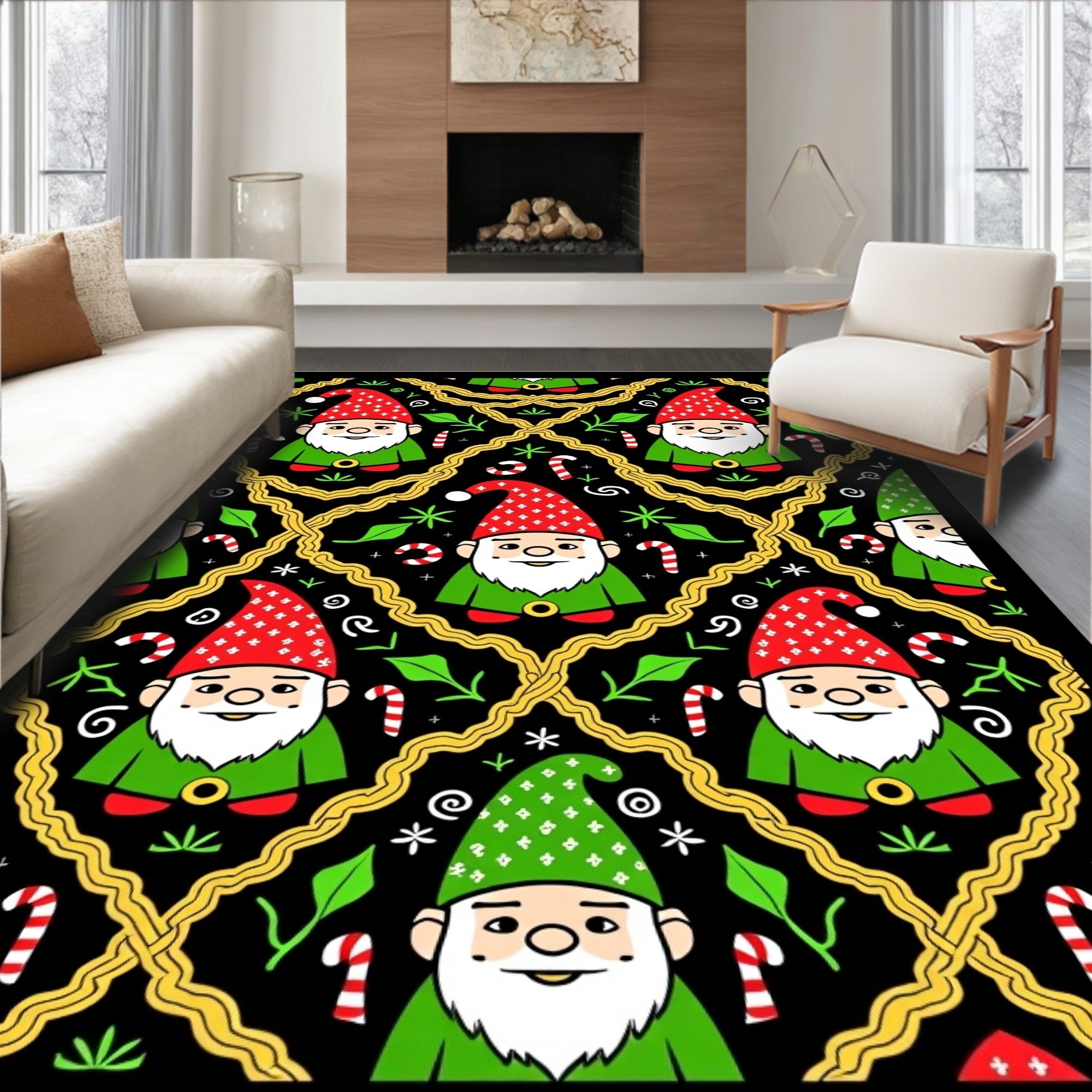 Christmas Gnome Candy Cane Lattice Background Rug
