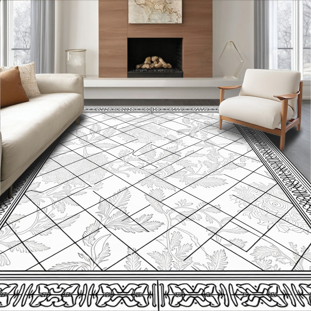 Ornate Floral Lattice Border Rug