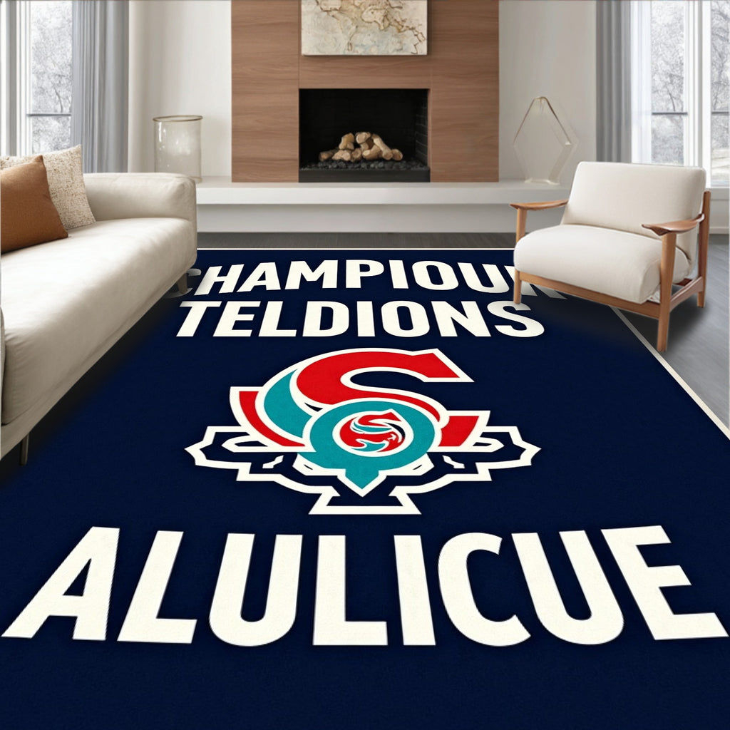 Navy Red Turquoise Emblem Rug