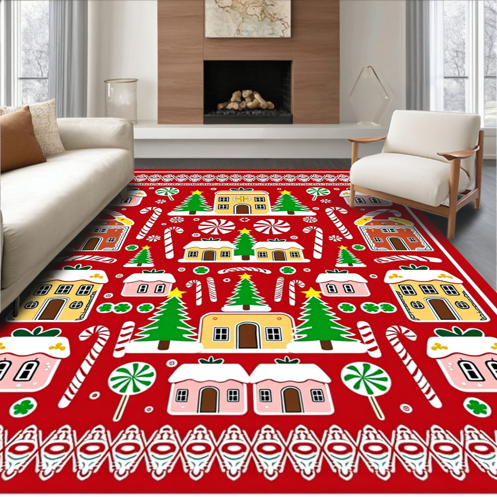 Christmas Village Candy Cane Forest Red Rug