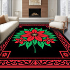 Red Green Floral Square Border Rug