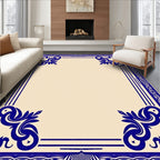 Deep Blue Elegant Scroll Border Rug