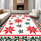Vibrant Red Floral Holly Border Rug
