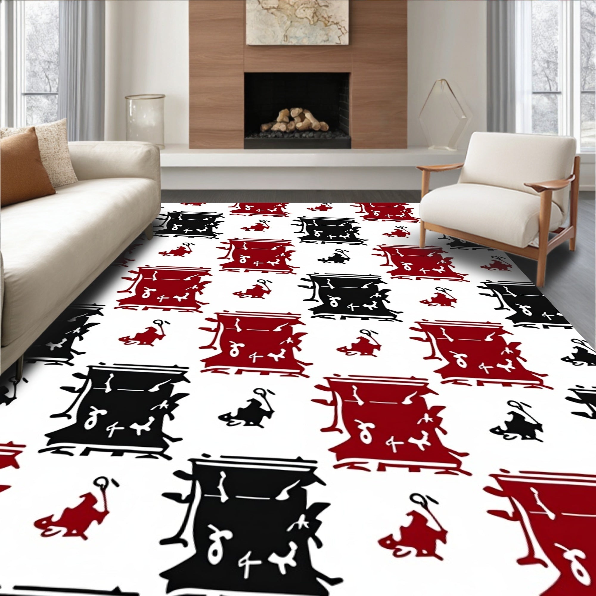 Bold Red Black Drum Collage Rug
