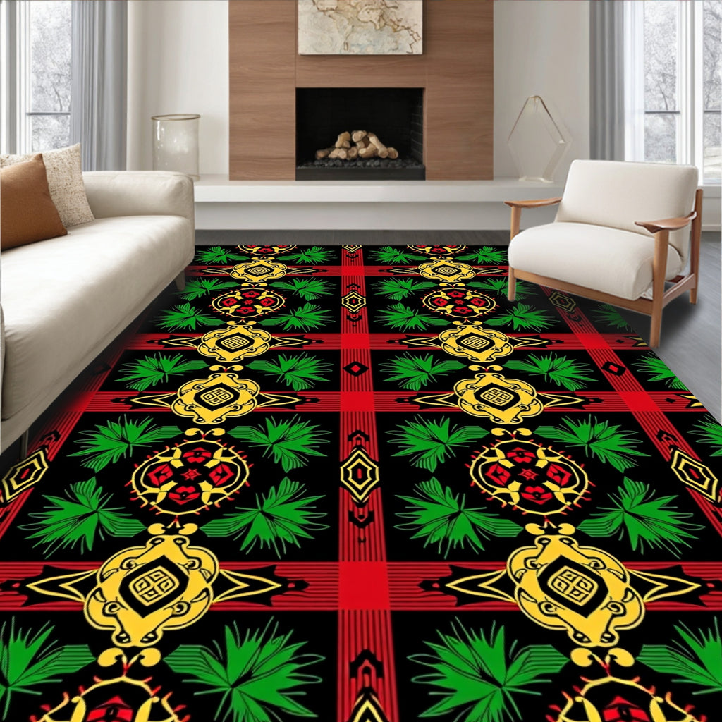 Bold Red Green Yellow Geometric Medallions Rug