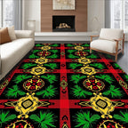 Bold Red Green Yellow Geometric Medallions Rug