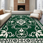 Emerald Green White Floral Medallion Border Rug