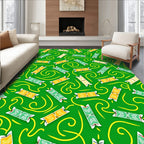 Emerald Green Yellow Swirl Tribal Rug