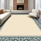 Classic Navy Floral Bordered Cream Rug