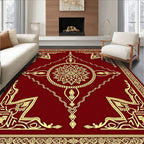 Deep Red Golden Medallion Border Rug