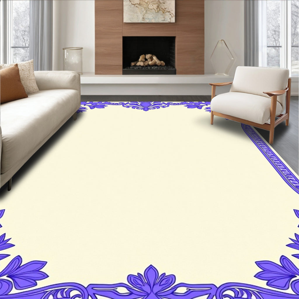 Lavender Floral Scrollwork Frame Rug