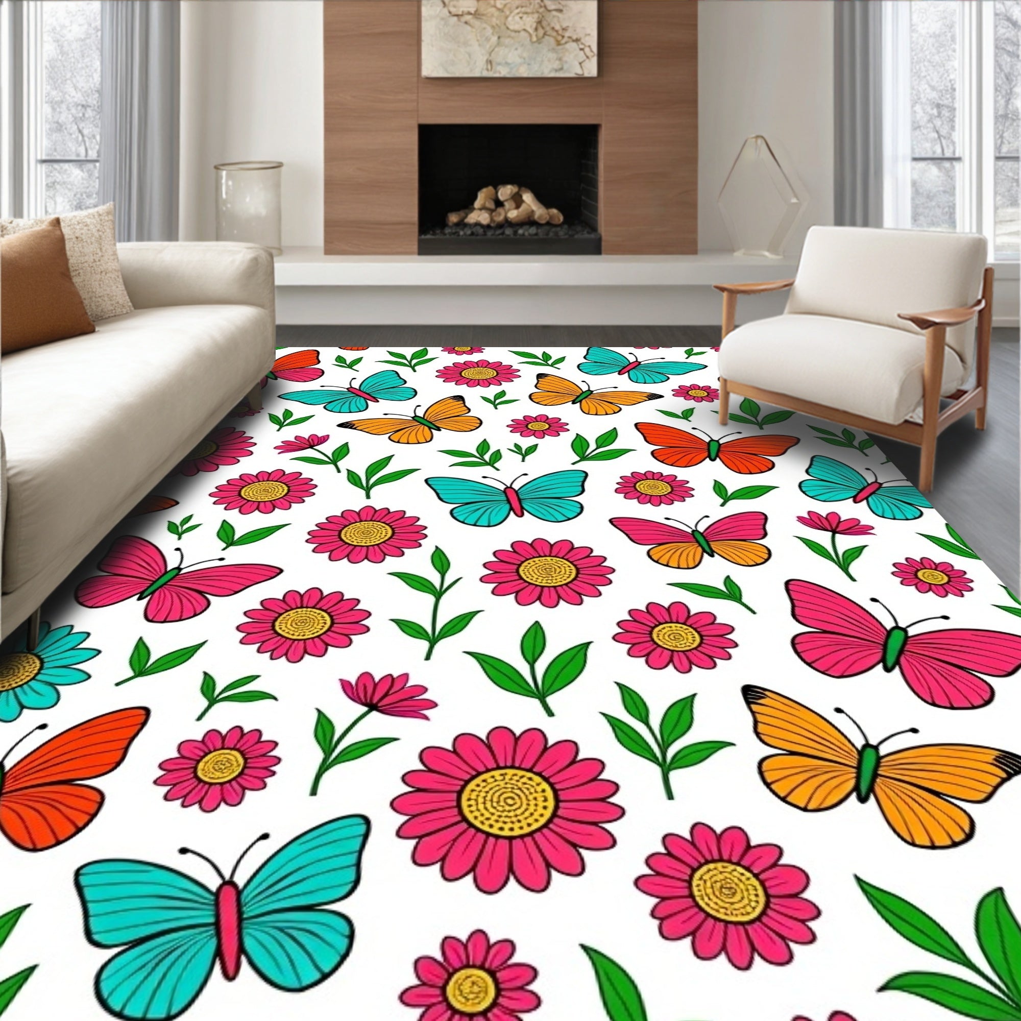 Vibrant Butterfly Garden Meadow Rug