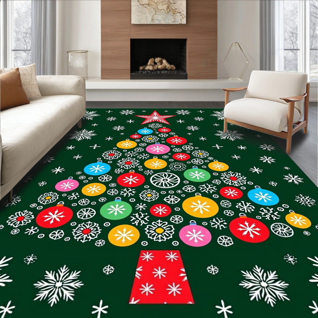 Festive Snowflakes Christmas Tree Ornaments Rug