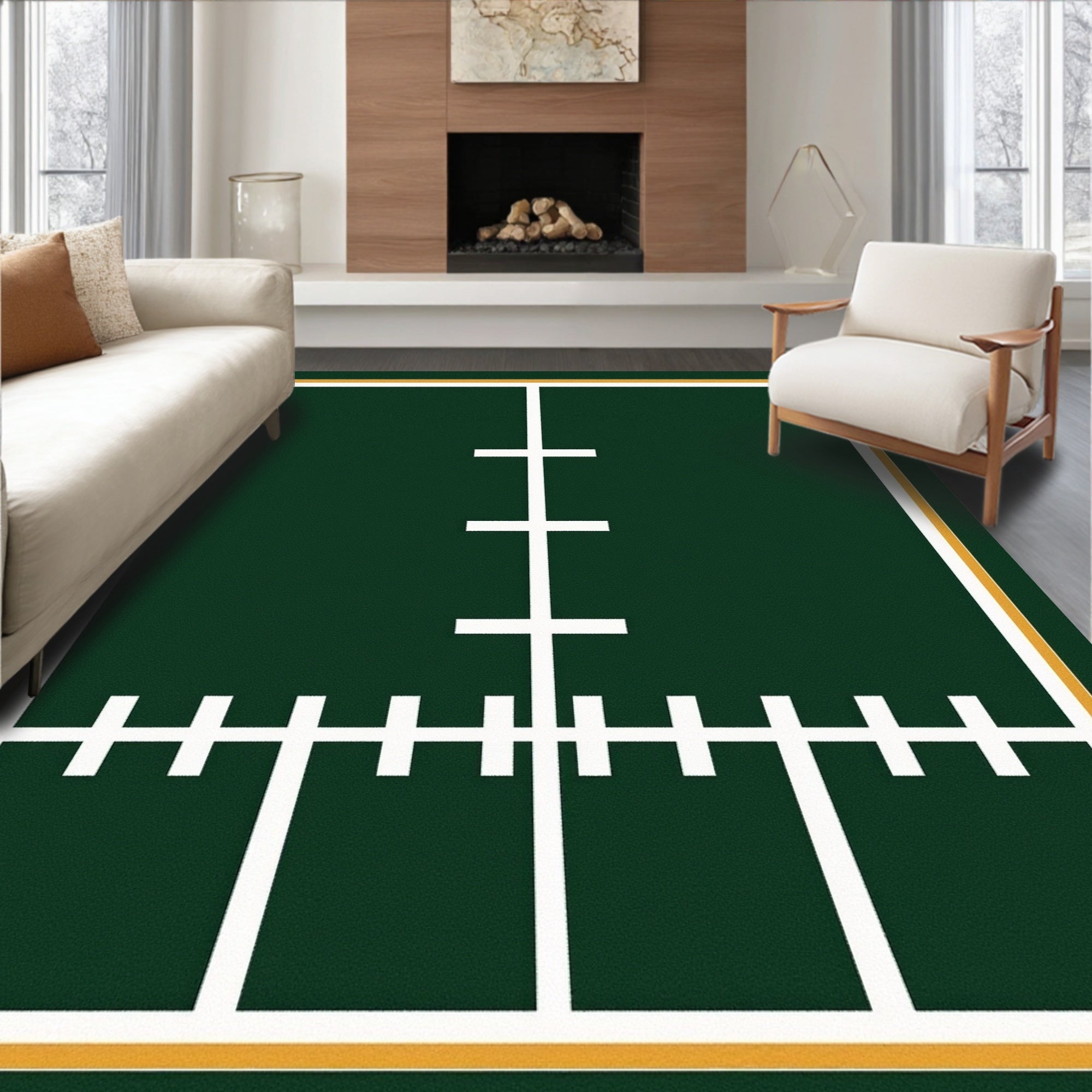 Dark Green Field Lines Rug