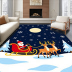 Santa Sleigh Flying Snowflakes Moon Night Rug