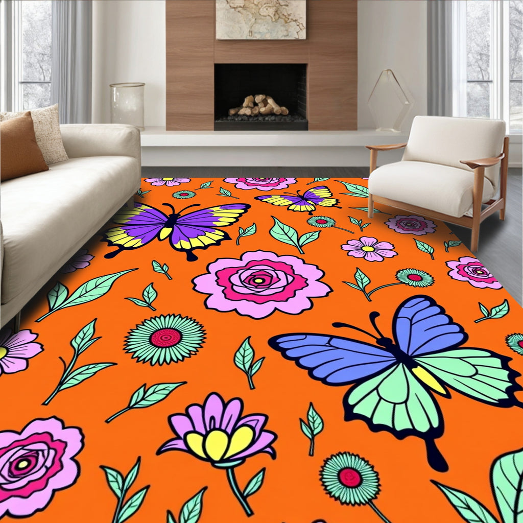 Vibrant Butterfly Floral Garden Rug