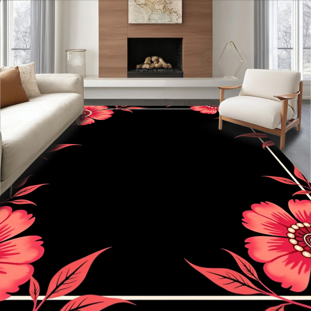 Salmon Pink Floral Border Accent Rug