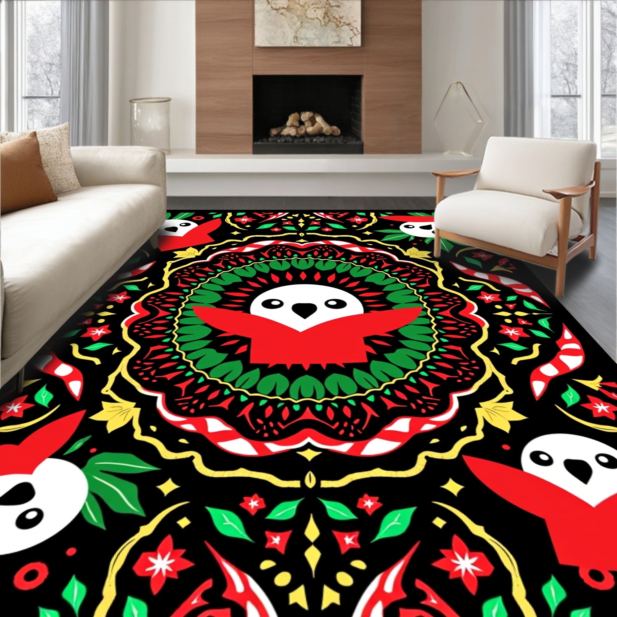 Whimsical Red Bird Kaleidoscope Rug