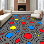 Gray Organic Shapes with Blue Red Yellow Rug