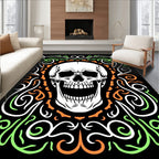 Grotesque White Skull Floral Border Rug