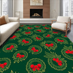 Emerald Green Red Berry Wreath Rug