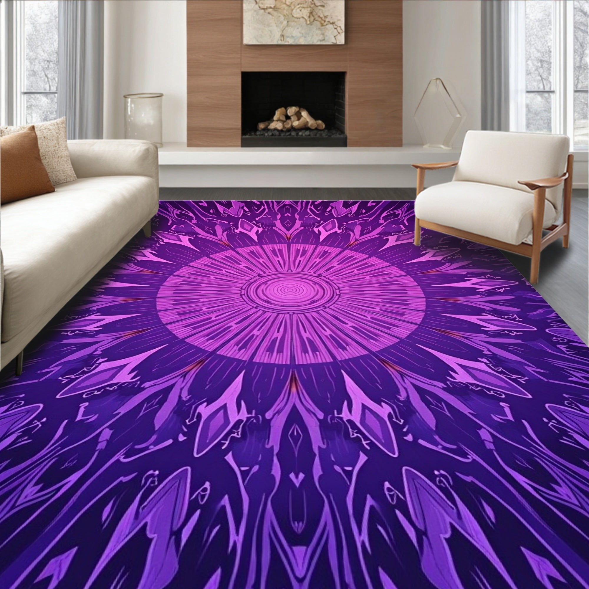 Vibrant Purple Gradients Radial Bloom Rug