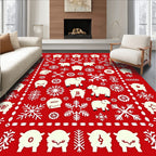 Cream Sheep Snowflakes Red Field Rug