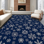 Navy Blue White Snowflake Collage Rug
