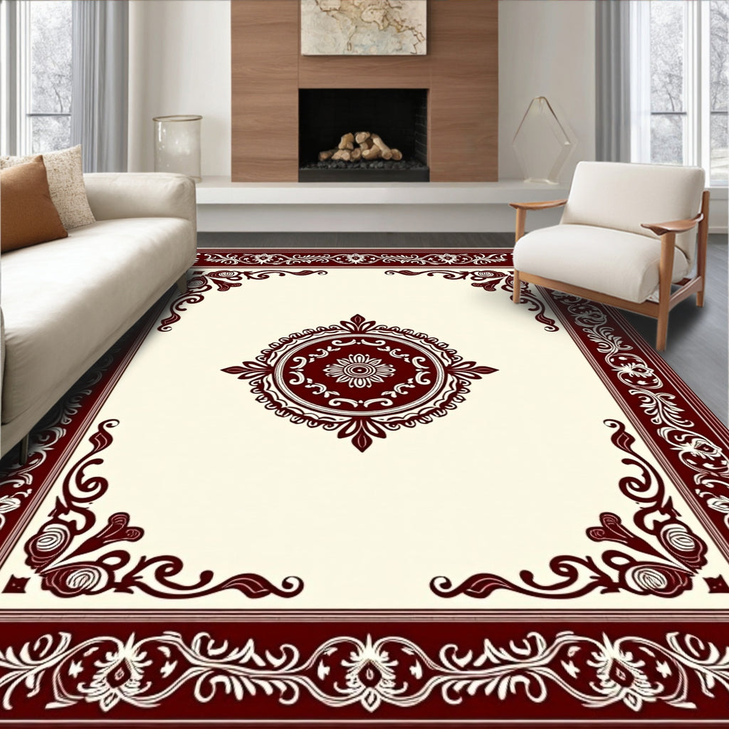 Crimson Ornamental Floral Medallion Rug