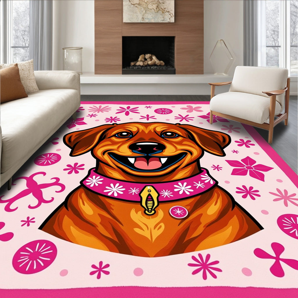 Pink Floral Art Dog Portrait Rug