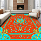 Coral Aqua Yellow Floral Medallion Rug