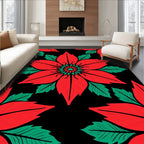 Crimson Flower Bloom Green Leaves Rug
