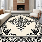 Black Ivroy Ornamental Frame Medallion Rug