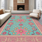 Vintage Teal Pink Floral Mandala Rug