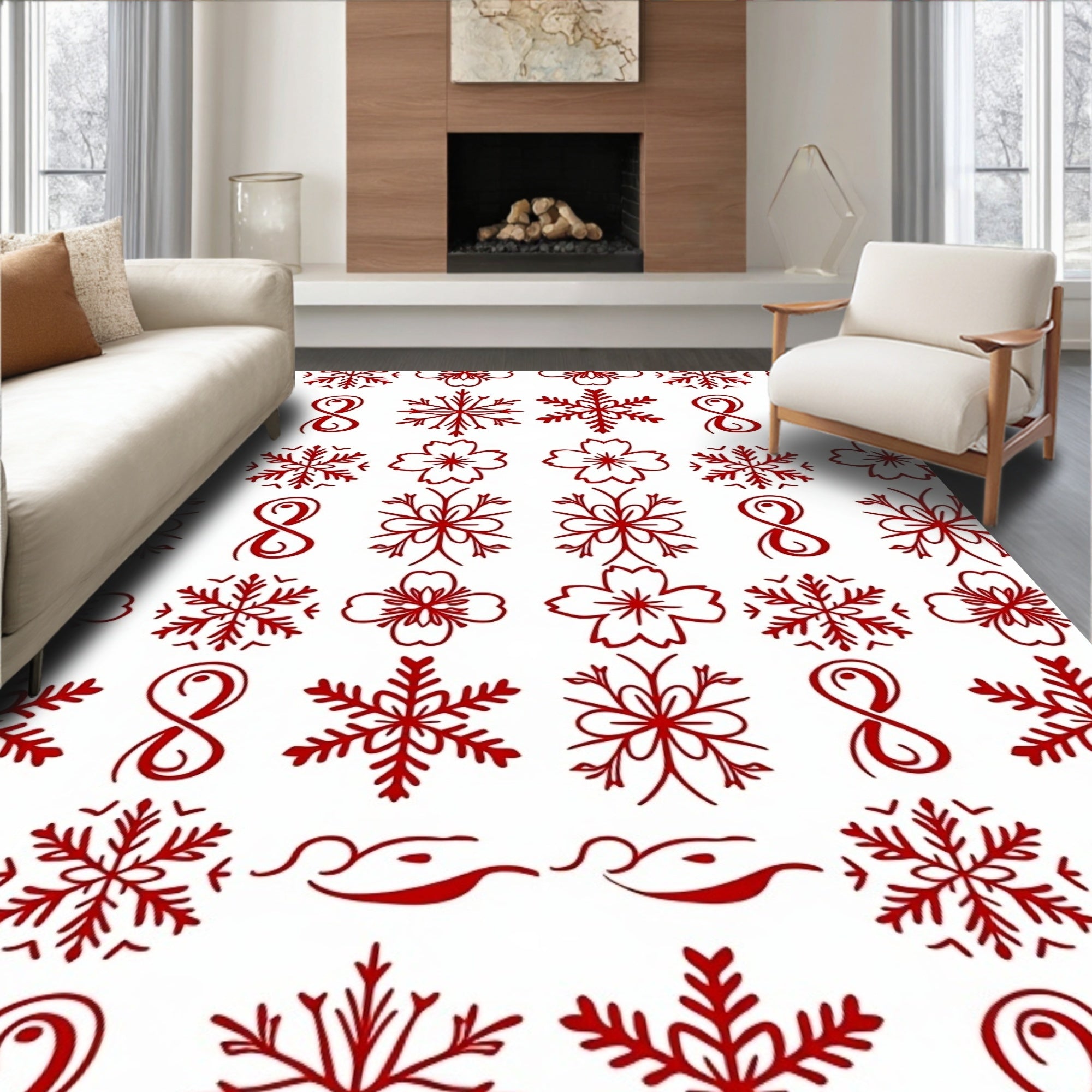 Red Snowflake Floral Symmetry Rug