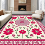 Crimson Blooms Bordered Centerpiece Rug