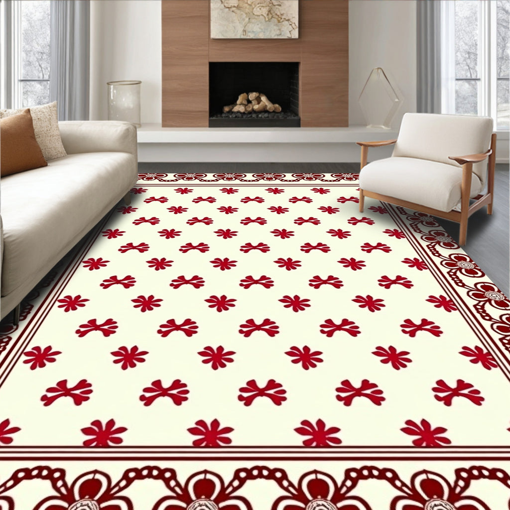Crimson Floral Bordered All-Over Rug