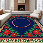 Crimson Floral Bordered Navy Square Rug