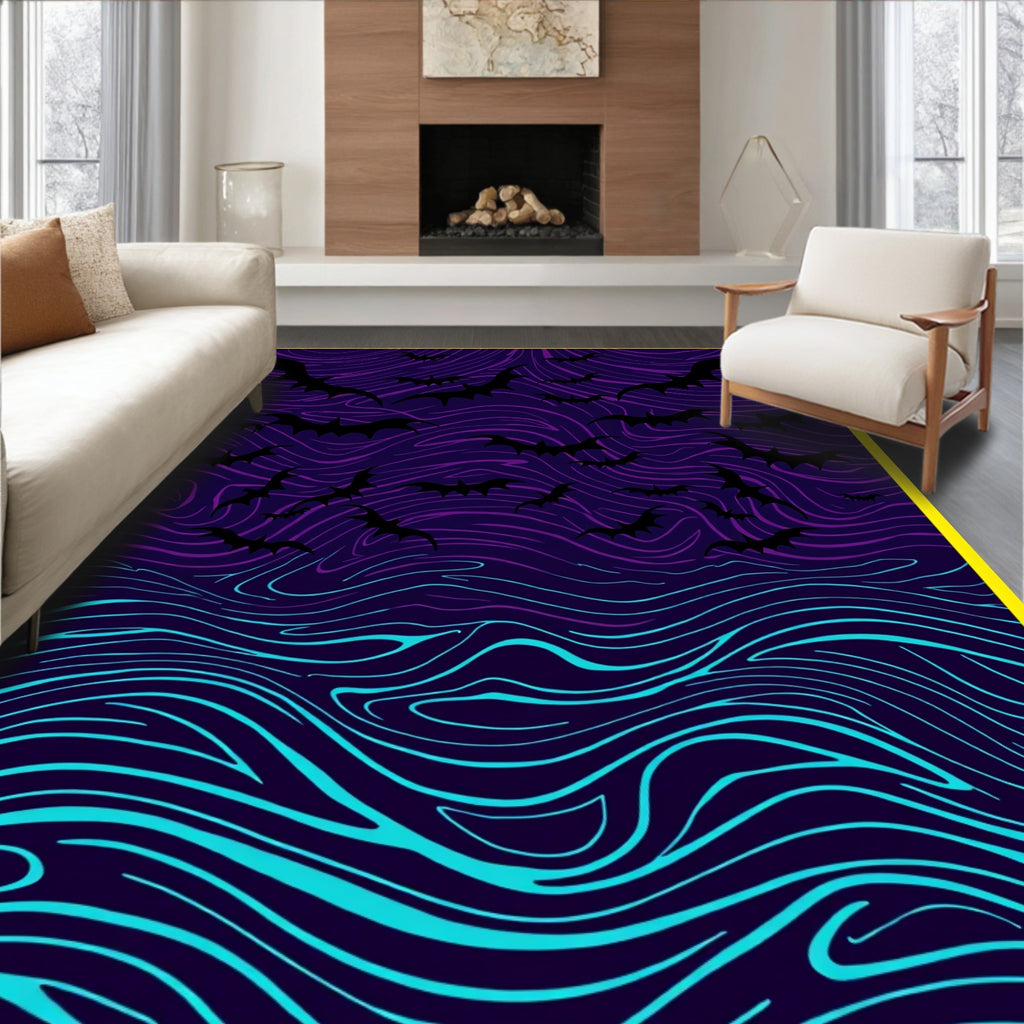 Purple Bats Swirling Night Sky Rug