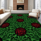 Dark Emerald Red Rose Swirls Rug
