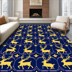 Golden Reindeer Navy Floral Medallion Rug