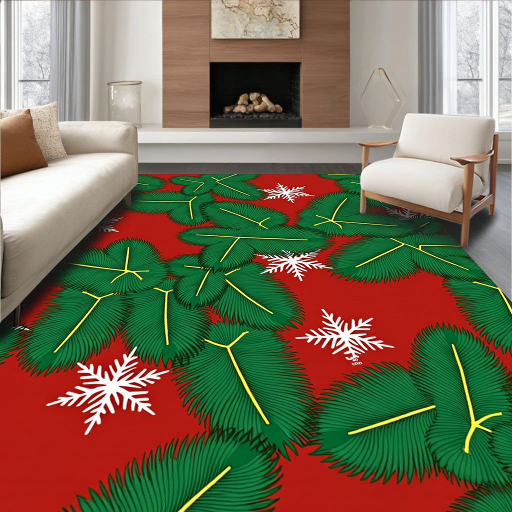 Red Evergreen Snowflakes Garland Rug